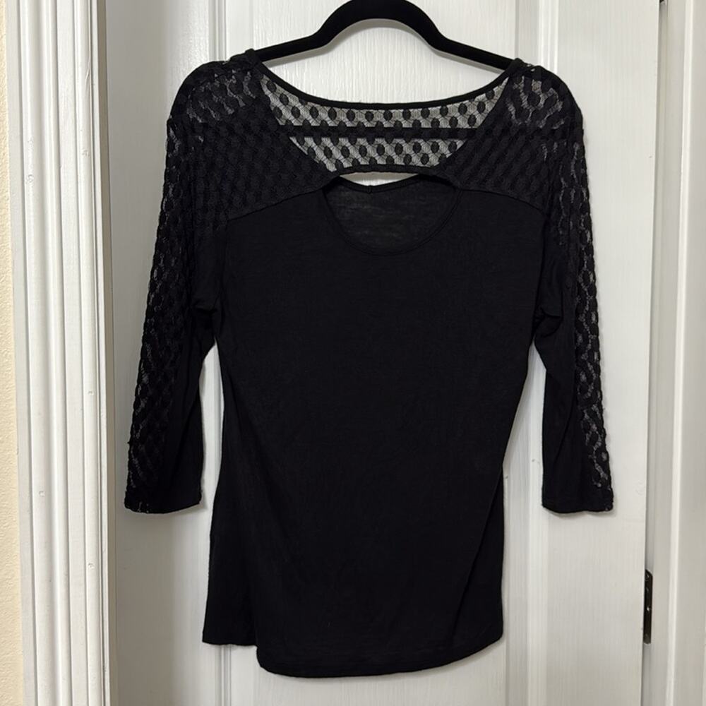 Santory black sheer lace cropped sleeve top cutout size XL
